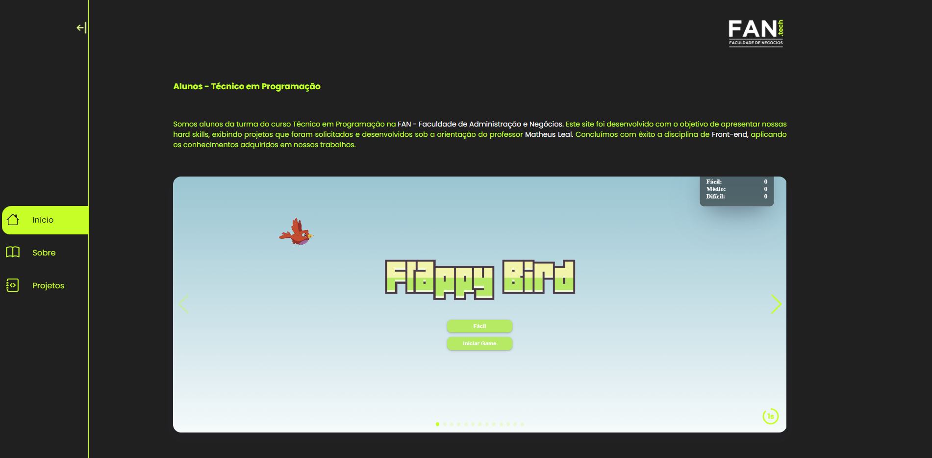 landing page de uma empresa do curso de programação da fantech